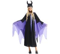 Kolegrial Strega Costume Donna Cosplay Fiaba Strega Nero Lungo Vestito da Sera con Copricapo per Carnevale Halloween Festa Mascherata Performance Fancy Gioco di Ruolo Costume
