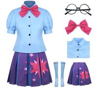 Kolegrial Twilight Sparkle Costume Donna Cosplay Unicorno Principessa Twilight Sparkle JK Uniforme Set Camicia Gonna Papillon Calzini per Carnevale Halloween Festa Mascherata Costume