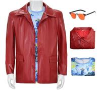 Kolegrial Tyler Durden Costume Uomo Cosplay Movie Fight Club Tyler Durden Rosso Pelle Giacca e Top con Occhiali Set per Fancy Dress Up Carnevale Halloween Festa Mascherata Costume