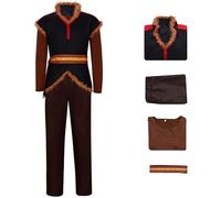 Kolegrial Uomo Kristoff Costume Cosplay Regina delle Nevi Kristoff 4 Pezzi Set Gilet Top Pantaloni Cintura per Fancy Dress Up Halloween Natale Carnevale Festa Compleanno Mascherata Costume, Marrone