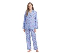 kolipajam Pigiama 100% cotone per le donne a maniche lunghe PJS set accogliente Button Down Sleepwear Boyfriend Loungewear S-3XL, Blu Floreale B, XL