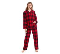 kolipajam Set da donna in flanella di cotone 100% tinto nel filo - Comodo pigiama a maniche lunghe per l'inverno, XXL