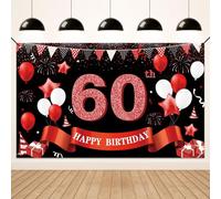 Koliphy 60° compleanno decorazione 60° Happy Birthday striscione per uomo donna in tessuto nero rosso 60 striscioni di compleanno sfondo festa decorazione per interni ed esterni