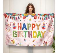 Koliphy Striscione con scritta "Happy Birthday", decorazione per compleanno, sfondo portatile, extra large, per feste di compleanno, cabina fotografica, sfondo decorativo per bambini (rosa chiaro)