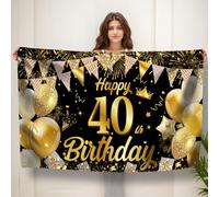 Koliphy Striscione per 40° compleanno, con scritta "Happy 40th Birthday", decorazione per feste in mano, extra large, per uomini e donne (nero oro)