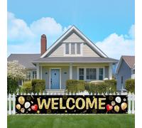 Koliphy Welcome Banner, decorazione di benvenuto per la casa e il benvenuto indietro, adatto per riunioni, feste di famiglia, inizio scuola, feste, 180 x 30 cm, colore nero oro