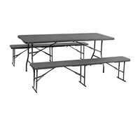 Koll Living Set di 3 panche da birra "Nomad", pieghevoli, tavolo da birra, 2 panche, in plastica, resistente ai raggi UV e alle intemperie