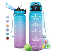 KollyKolla Borraccia 1L, Borraccia con Cannuccia, Borraccia Palestra a Prova di Perdite, Bottiglia d'acqua Sportiva con Indicatore del Tempo, Borraccia Motivazionale per Adulto, Bici, Viaggio