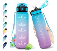 KollyKolla Borraccia 1L, con Cannuccia, Bottiglia Acqua Riutilizzabile, Bottiglia Palestra con Indicatore del Tempo, senza BPA, A Prova di Perdite, Borraccia Sport per Fitness, Studenti, Ufficio