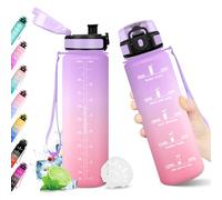 KollyKolla Borraccia 1L, Riutilizzabile, Bottiglia con Filtro, Borraccia con Indicatore del Tempo Motivazionale senza BPA, A Prova di Perdite, ideale per Adulti, Bambini, Scuola, Ufficio