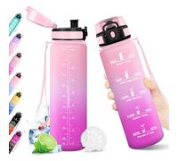 KollyKolla Borraccia 1L, Riutilizzabile, Bottiglia con Filtro, Borraccia con Indicatore del Tempo Motivazionale senza BPA, A Prova di Perdite, ideale per Adulti, Bambini, Scuola, Ufficio