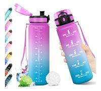 KollyKolla Borraccia 1L, Riutilizzabile, Bottiglia con Filtro, Borraccia con Indicatore del Tempo Motivazionale senza BPA, A Prova di Perdite, ideale per Adulti, Bambini, Scuola, Ufficio