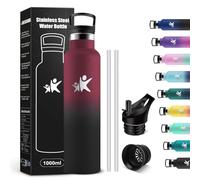 KollyKolla Borraccia Acciaio Inox 1 litro, Bottiglia Termica Senza BPA & Perdite, Borraccia Termica con Cannuccia, Riutilizzabile, per Ufficio, Sport, Ciclismo, Lavoro, Palestra, Gym, Corsa