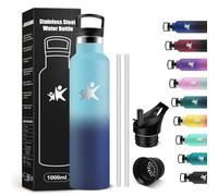 KollyKolla Borraccia Termica 1 litro, Bottiglia d'acqua senza BPA, Borraccia in Acciaio Inossidabile con Cannuccia, a Prova di Perdite, Riutilizzabile, Borracce per Ufficio, Sport, Ciclismo, Lavoro