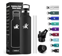 KollyKolla Bottiglia Termica 1L, Borraccia Termica con Cannuccia, senza BPA, Isolamento Sottovuoto a Doppia Parete, senza Perdite, Borraccia per Lavoro, Viaggio, Viaggio, Sport, Ciclismo