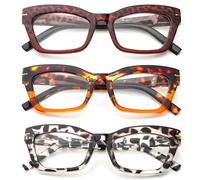 kollyseek 3 Pack Occhiali da Lettura Cateye Donna Retrò anti-blu Comodi e Alla Moda Grande Cat Eye,1.0 1.5 2.0 2.5 3.0 3.5 Rosso, Leo, trasparente Tartaruga 3.5