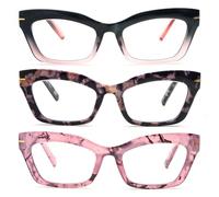 kollyseek 3 Pack Occhiali da Lettura Cateye Donna Retrò anti-blu Comodi e Alla Moda Grande Cat Eye,1.0 1.5 2.0 2.5 3.0 3.5 Nero, rosa, fiore 2.0