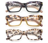 kollyseek 3 Pack Occhiali da Lettura Cateye Donna Retrò anti-blu Comodi e Alla Moda Grande Cat Eye,1.0 1.5 2.0 2.5 3.0 3.5 grigio, grigioTartaruga, Green 3.5
