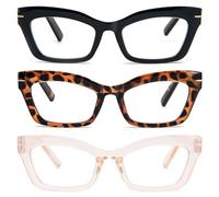 kollyseek 3 Pack Occhiali da Lettura Cateye Donna Retrò anti-blu Comodi e Alla Moda Grande Cat Eye,1.0 1.5 2.0 2.5 3.0 3.5 Nero, Beige, marrone 1.0