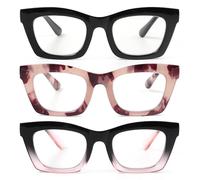 kollyseek 3 Paia Occhiali da lettura da donna anit luce blu per computer | Confezione 3 design classico a grande rettangolo, anti luce blu per lettura, computer e smartphone, +1,50 +2,00 +2,50