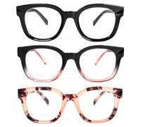 kollyseek 3pack Occhiali da lettura Retro Round per le donne e gli uomini Spring Zipper Occhiali di design 3.0 Nero Tartaruga nero rosa