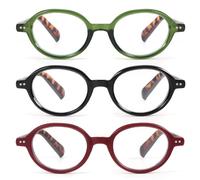 kollyseek 3pack Occhiali da lettura Unisex Retro Round 2.0 Verde Rosso Nero
