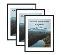 kollyseek Set di 3 cornici per foto da 40 x 50 cm e vetro acrilico nero, da appendere e da appoggiare, da parete moderna, cornice decorativa nera