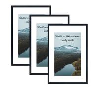 kollyseek Set di 3 cornici per foto e vetro acrilico, 30 x 45 cm, colore nero, da appendere e da appoggiare, cornice moderna per foto, colore nero