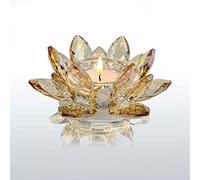 Kolnlala Portacandele in cristallo a forma di fiore di loto/portacandele in vetro, decorazione per Natale, casa, festa di nozze (oro, 1 pezzo)