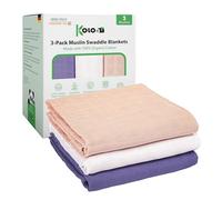 Kolo - Set di 3 Mussole Neonato in Puro Cotone Biologico, 70x70 cm Swaddle, Quadrotti di colore Rosa/Viola/Bianco