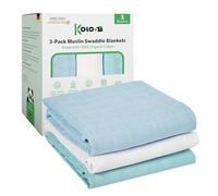 Kolo - Set di 3 Mussole Swaddle in Puro Cotone Biologico, 70x70 cm, Azzurro/Verde acqua/Bianco