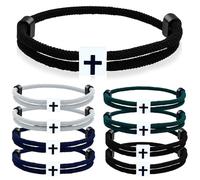 KOLODOGO 8 braccialetti dell'amicizia intrecciati a forma di croce, regolabili, fatti a mano, per uomini e donne, braccialetto da surf con nodo in metallo, braccialetti per battesimo regali, Acciaio