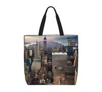 KoloQren Borsa a tracolla con cerniera di grande capacità, con stampa di New York, borsa riutilizzabile per generi alimentari, borsa da spiaggia e da viaggio, nero, Taglia unica