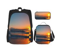 KoloQren Set zaino multifunzione con bella stampa di alba e oceano, borsa per il pranzo e astuccio, tempo libero, moda, nero, Taglia unica