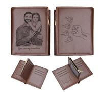 KOLOWKO Portafogli da uomo personalizzati, Portafogli con incisione, Portafogli con foto, Portafogli trifold in pelle da uomo, Regali per padre, marito, figlio, fidanzato, amici