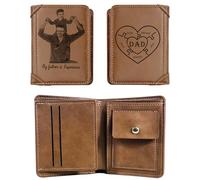 KOLOWKO Portafoglio da uomo personalizzato, portafoglio con foto incisa, portafoglio in pelle personalizzato a tre ante, regalo per padre, marito, fidanzato