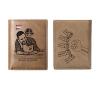 KOLOWKO Portafoglio da uomo personalizzato, portafoglio con foto incisa, portafoglio in pelle personalizzato a tre ante, regalo per padre, marito, fidanzato