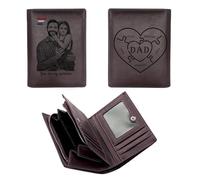 KOLOWKO Portafoglio da uomo personalizzato, portafoglio con foto incisa, portafoglio in pelle personalizzato a tre ante, regalo per padre, marito, fidanzato
