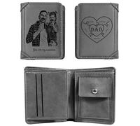 KOLOWKO Portafoglio da uomo personalizzato, portafoglio con foto incisa, portafoglio in pelle personalizzato a tre ante, regalo per padre, marito, fidanzato