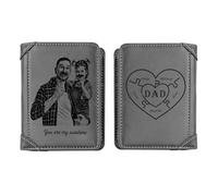 KOLOWKO Portafoglio da uomo personalizzato, portafoglio con foto incisa, portafoglio in pelle personalizzato a tre ante, regalo per padre, marito, fidanzato