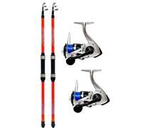 kolpo kit combo pesca 2 canne telescopiche + 2 mulinelli con filo adatte alla pesca a fondo