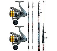 Kolpo kit combo surfcasting con due canne da pesca + 2 mulinelli con filo kit adatto per la pesca in mare di orate spigole mormore serra