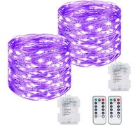kolpop 2 luci a batteria con timer, 12 m, 120 LED, 8 modalità con telecomando, IP65, impermeabile, illuminazione natalizia per stanza, giardino, brocche, Natale, feste, viola