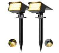kolpop 2 Pcs/77 LED Faretti Solari LED da Esterno, 3 Modalità IP65 Impermeabile Lampade Solari da Giardino, 800lm 3000K Faretto Solare per Cortile, Patio, Vialetto, Alberi, Piscina (Bianca Calda)