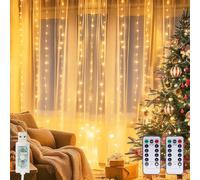 kolpop 2 Pezzi Tenda Luminosa Interno, 3Mx3M 300 LED Tenda LED Telecomando, 8 Modalità Tenda Luci Natale Dimmerabile Impermeabile, Alimentata USB Lucine Decorative per Camera (Bianco Caldo)