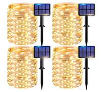 kolpop 4 Pacchi Luci Solari Esterno, 22+2m 220 LED Catena Luminosa Solare, 8 Modalità Impermeabile Lucine Esterno Energia Solare Decorative per Giardino, Natale, Matrimonio, Caldo Bianco
