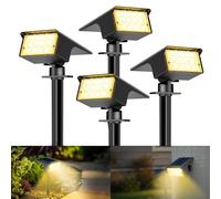kolpop 4 Pcs/77 LED Faretti Solari LED da Esterno, 3 Modalità IP65 Impermeabile Lampade Solari da Giardino, 800lm 3000K Faretto Solare per Cortile, Patio, Vialetto, Alberi, Piscina (Bianca Calda)