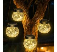 kolpop Confezione da 4 lanterne solari per esterni, calde lanterne solari in vetro craquelé, impermeabili, decorazione da giardino e patio