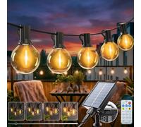 kolpop Ghirlanda di luci solari per esterni, con telecomando, 5 m, 8 modalità, G40, dimmerabile, resistente alle intemperie, impermeabile, per balcone, giardino, terrazza, tenda esterna
