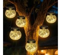 Kolpop Lanterne solari per esterni, impermeabili, confezione da 6, luci solari da appendere, con 30 LED, in vetro incrinato, per giardino, patio, recinzione, cortile, decorazione per albero di Natale